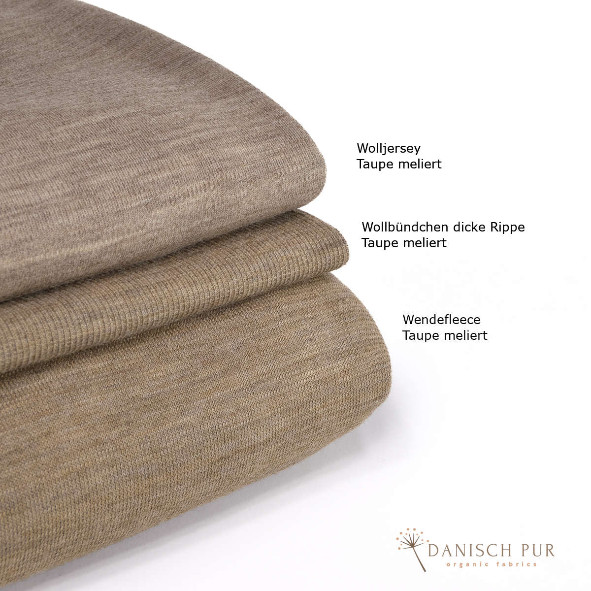 Bio Wendefleece Taupe meliert (100% Schurwolle, Merino, kbt, mulesingfrei)