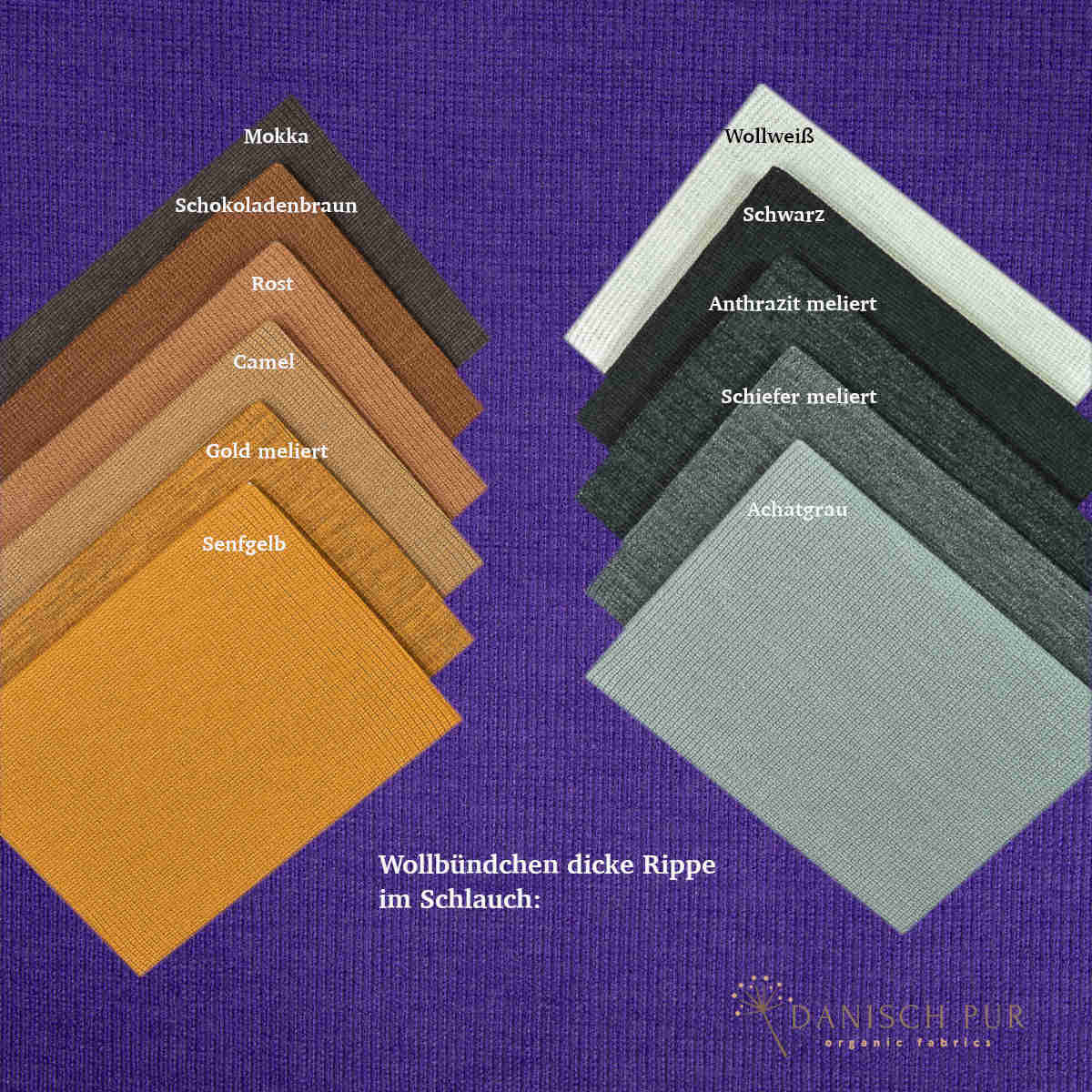 Bio Wollbündchen Amethyst (kbt, mulesingfrei) Rippe im Schlauch