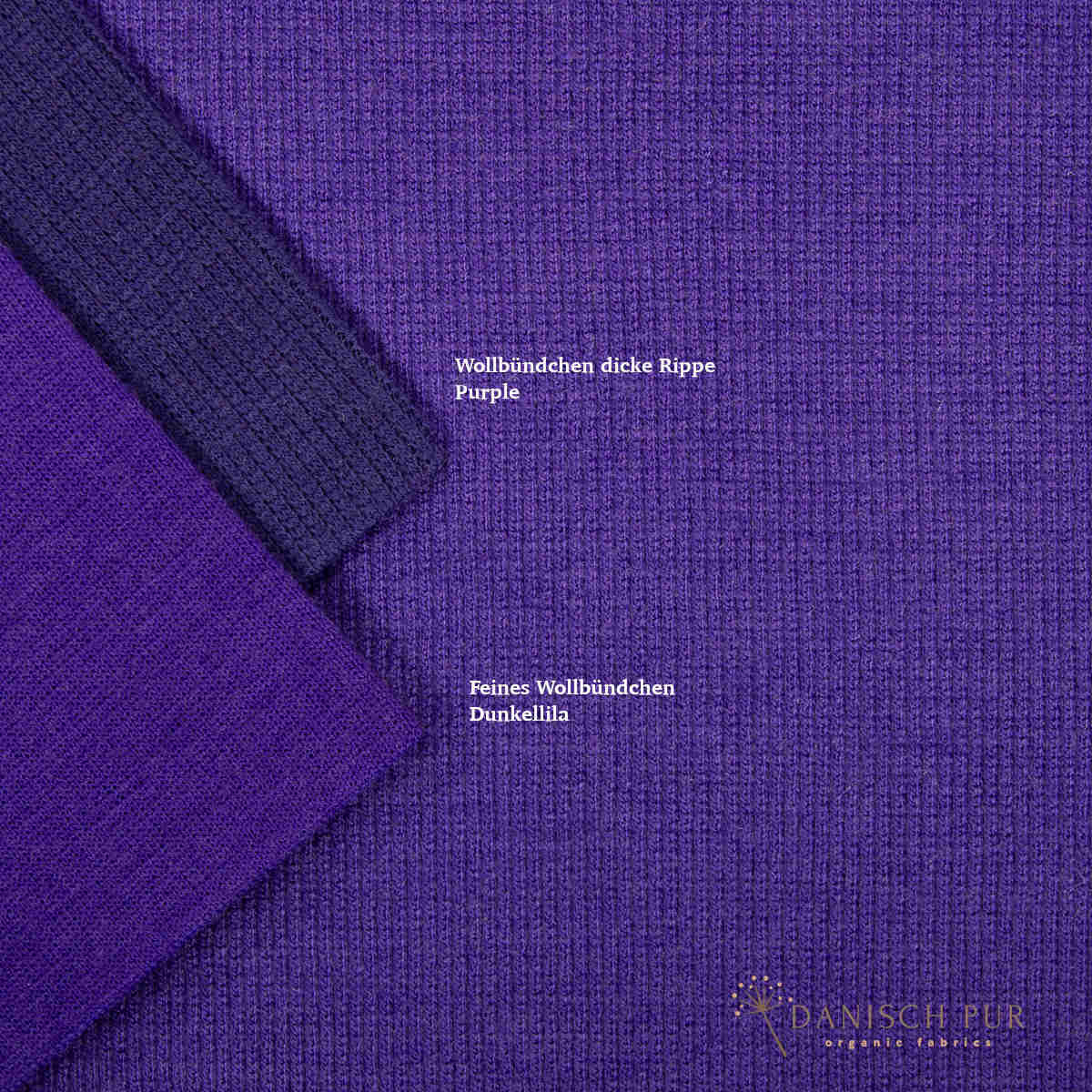 Bio Wollbündchen Amethyst (kbt, mulesingfrei) Rippe im Schlauch
