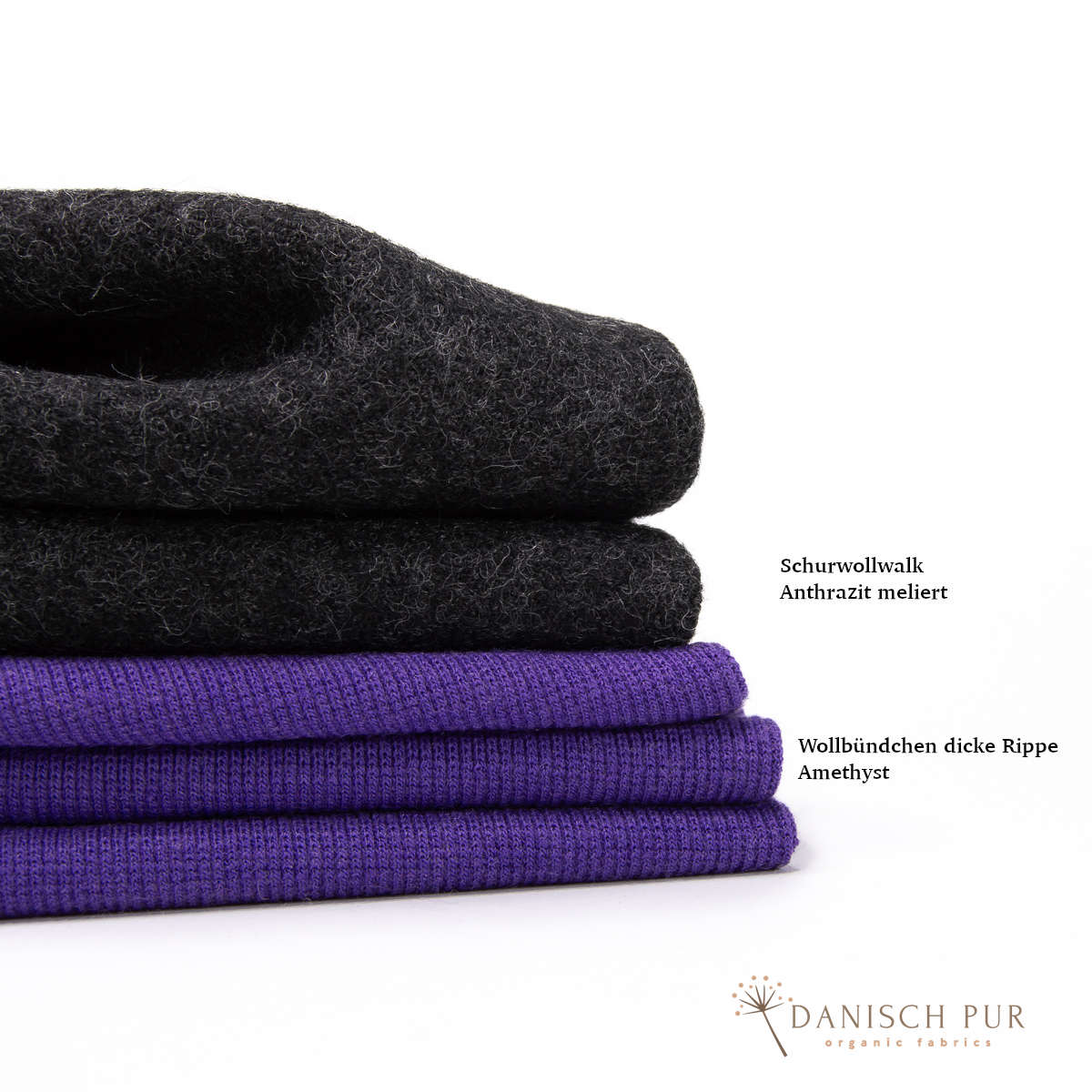 Bio Wollbündchen Amethyst (kbt, mulesingfrei) Rippe im Schlauch
