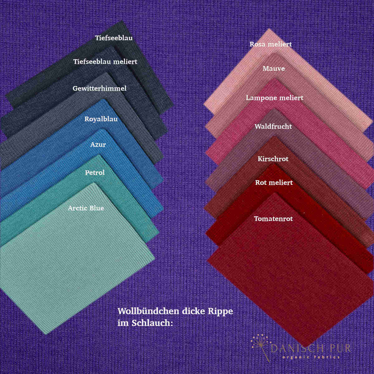 Bio Wollbündchen Amethyst (kbt, mulesingfrei) Rippe im Schlauch