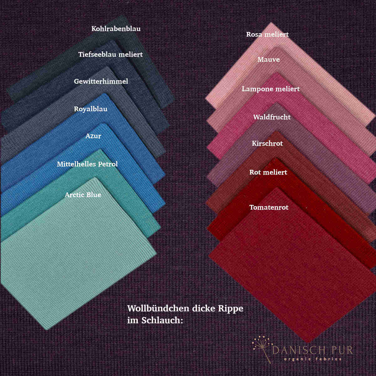 Bio Wollbündchen Aubergine meliert (kbt, mulesingfrei) Rippe im Schlauch