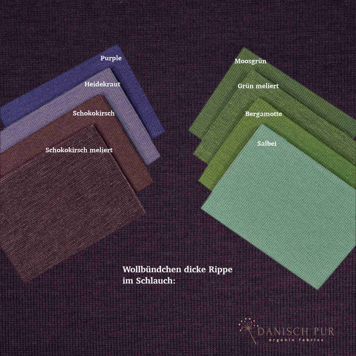Bio Wollbündchen Aubergine meliert (kbt, mulesingfrei) Rippe im Schlauch