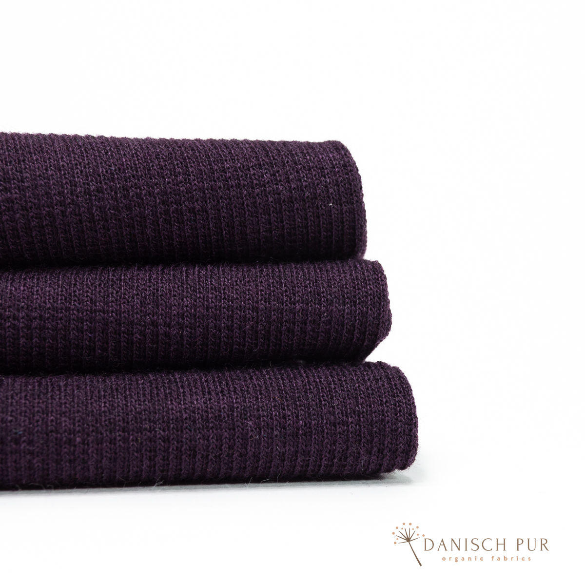 Bio Wollbündchen Aubergine meliert (kbt, mulesingfrei) Rippe im Schlauch