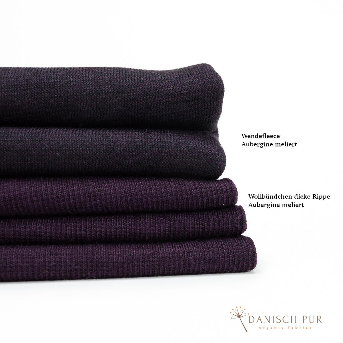 Bio Wollbündchen Aubergine meliert (kbt, mulesingfrei) Rippe im Schlauch