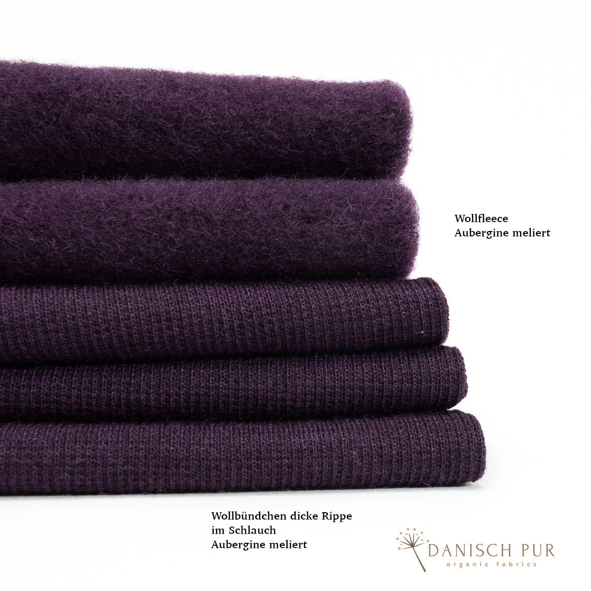 Bio Wollbündchen Aubergine meliert (kbt, mulesingfrei) Rippe im Schlauch
