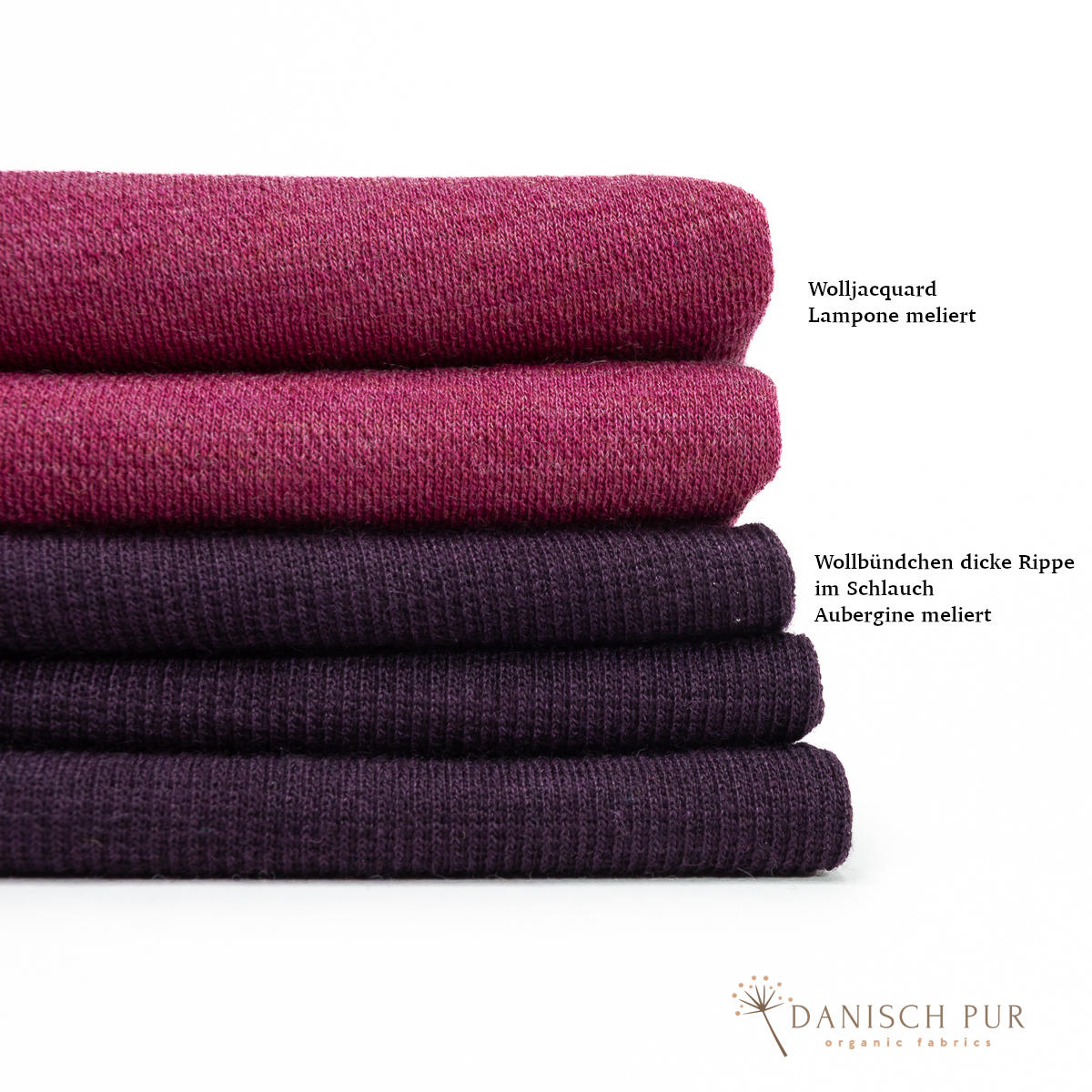 Bio Wollbündchen Aubergine meliert (kbt, mulesingfrei) Rippe im Schlauch