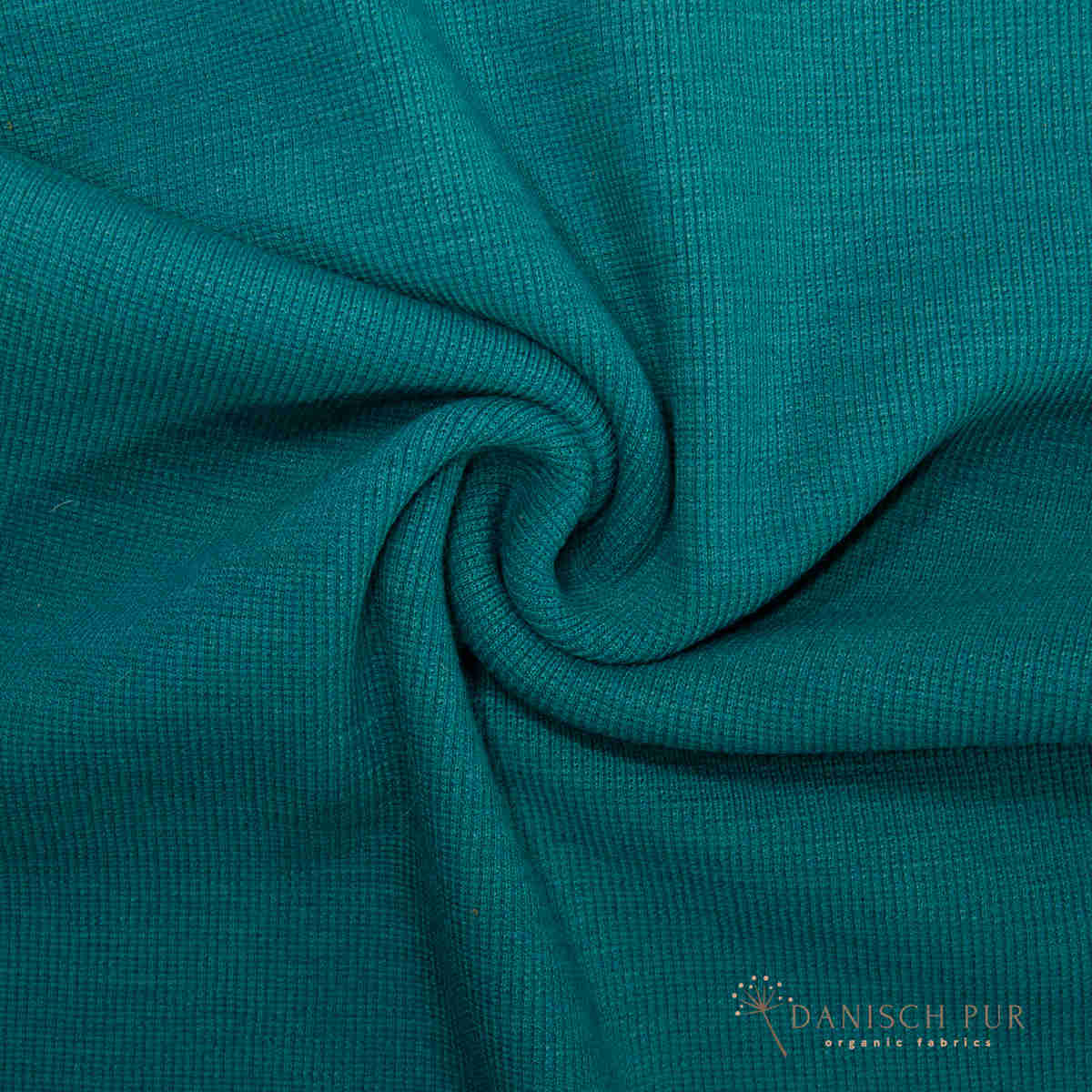 Bio Wollbündchen JadePetrol (kbt, mulesingfrei) Rippe im Schlauch