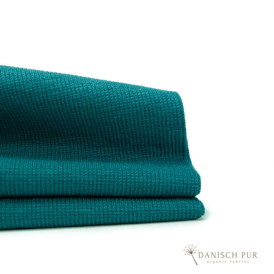 Bio Wollbündchen JadePetrol (kbt, mulesingfrei) Rippe im Schlauch