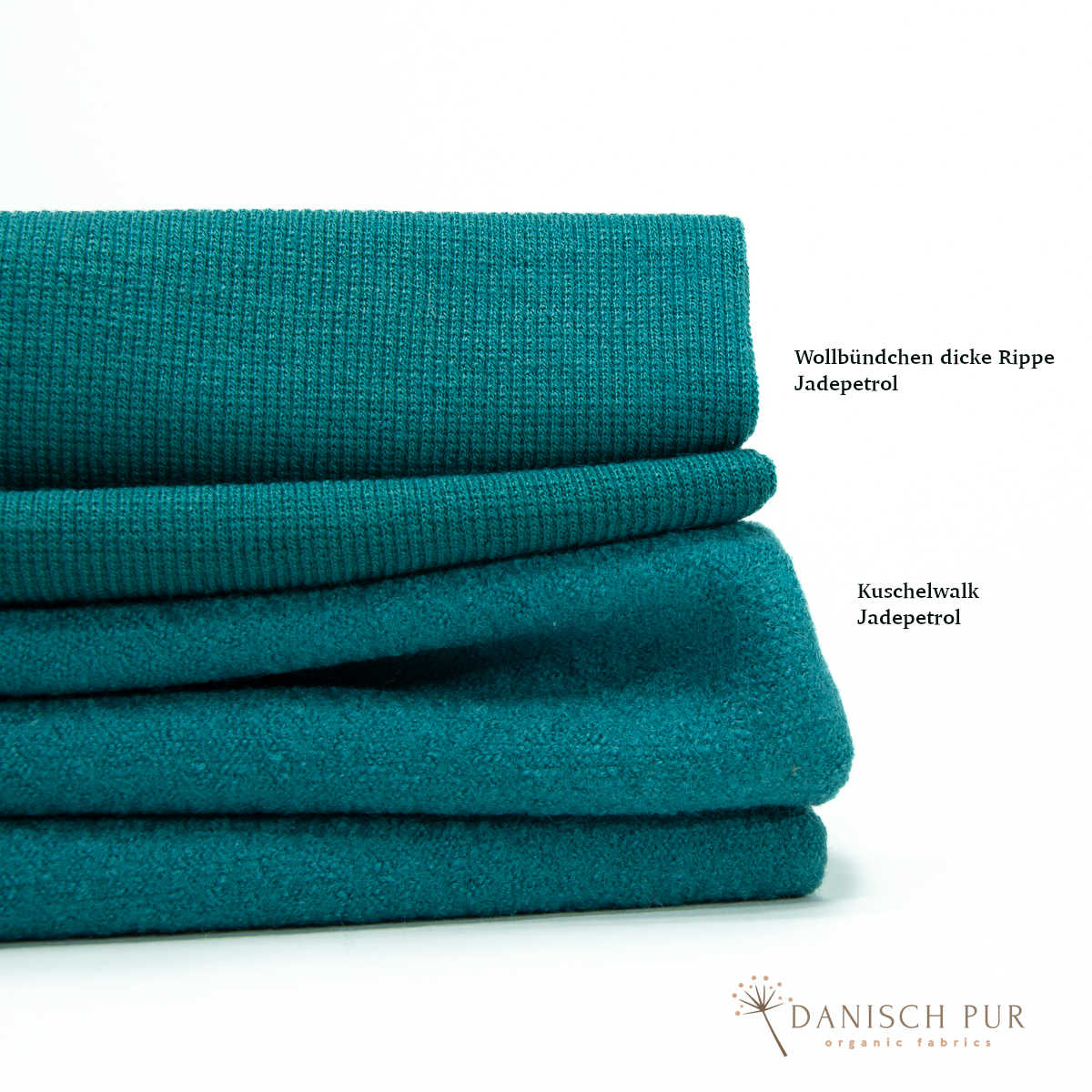 Bio Wollbündchen JadePetrol (kbt, mulesingfrei) Rippe im Schlauch