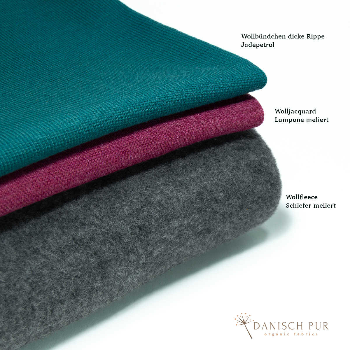 Bio Wollbündchen JadePetrol (kbt, mulesingfrei) Rippe im Schlauch