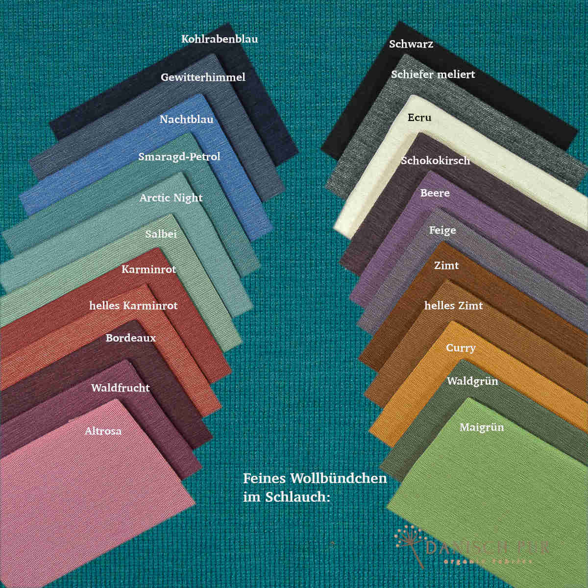 Bio Wollbündchen JadePetrol (kbt, mulesingfrei) Rippe im Schlauch