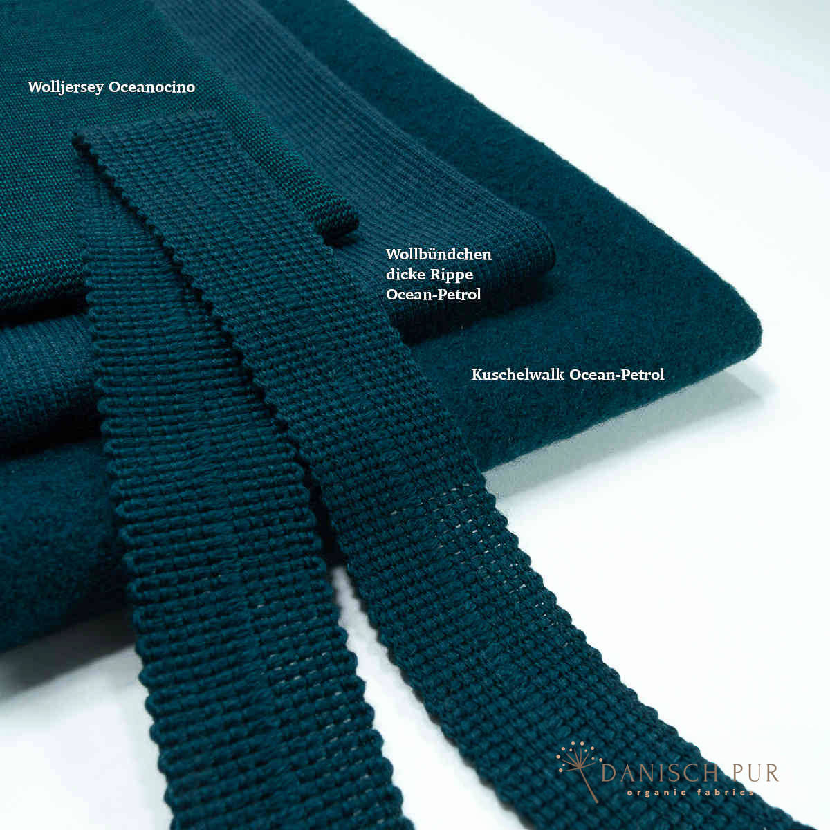 Bio Wollbündchen Ocean-Petrol (kbt, mulesingfrei) Rippe im Schlauch
