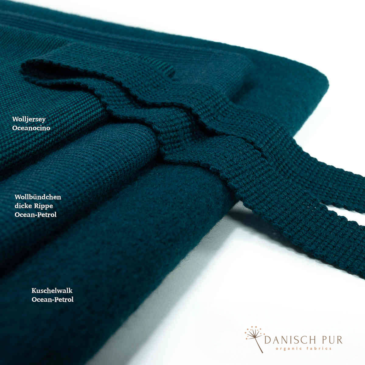 Bio Wollbündchen Ocean-Petrol (kbt, mulesingfrei) Rippe im Schlauch