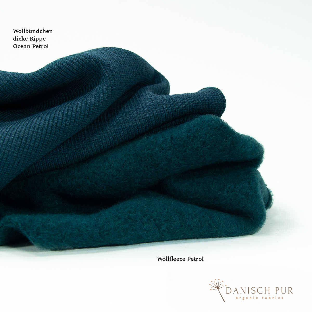 Bio Wollbündchen Ocean-Petrol (kbt, mulesingfrei) Rippe im Schlauch