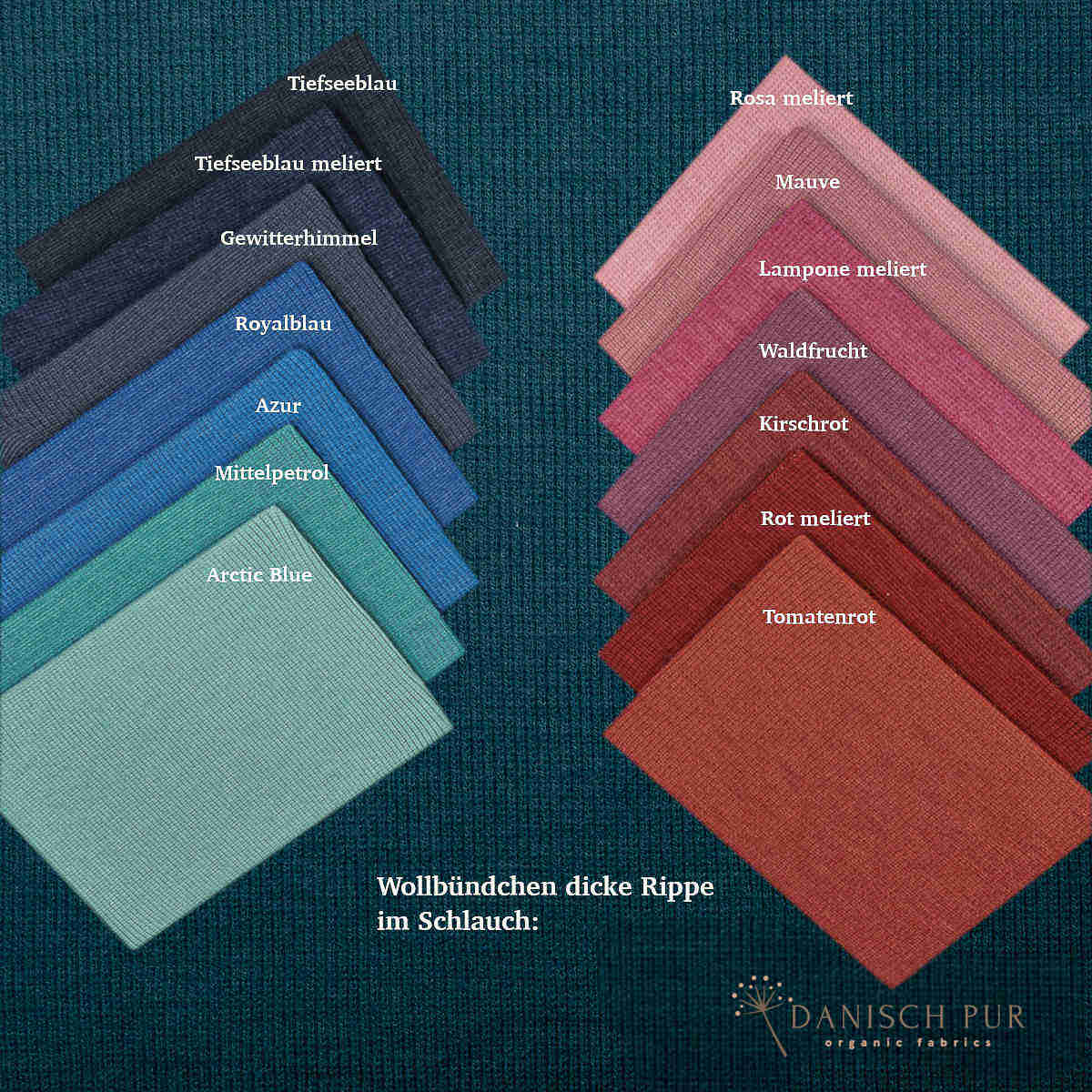 Bio Wollbündchen Ocean-Petrol (kbt, mulesingfrei) Rippe im Schlauch