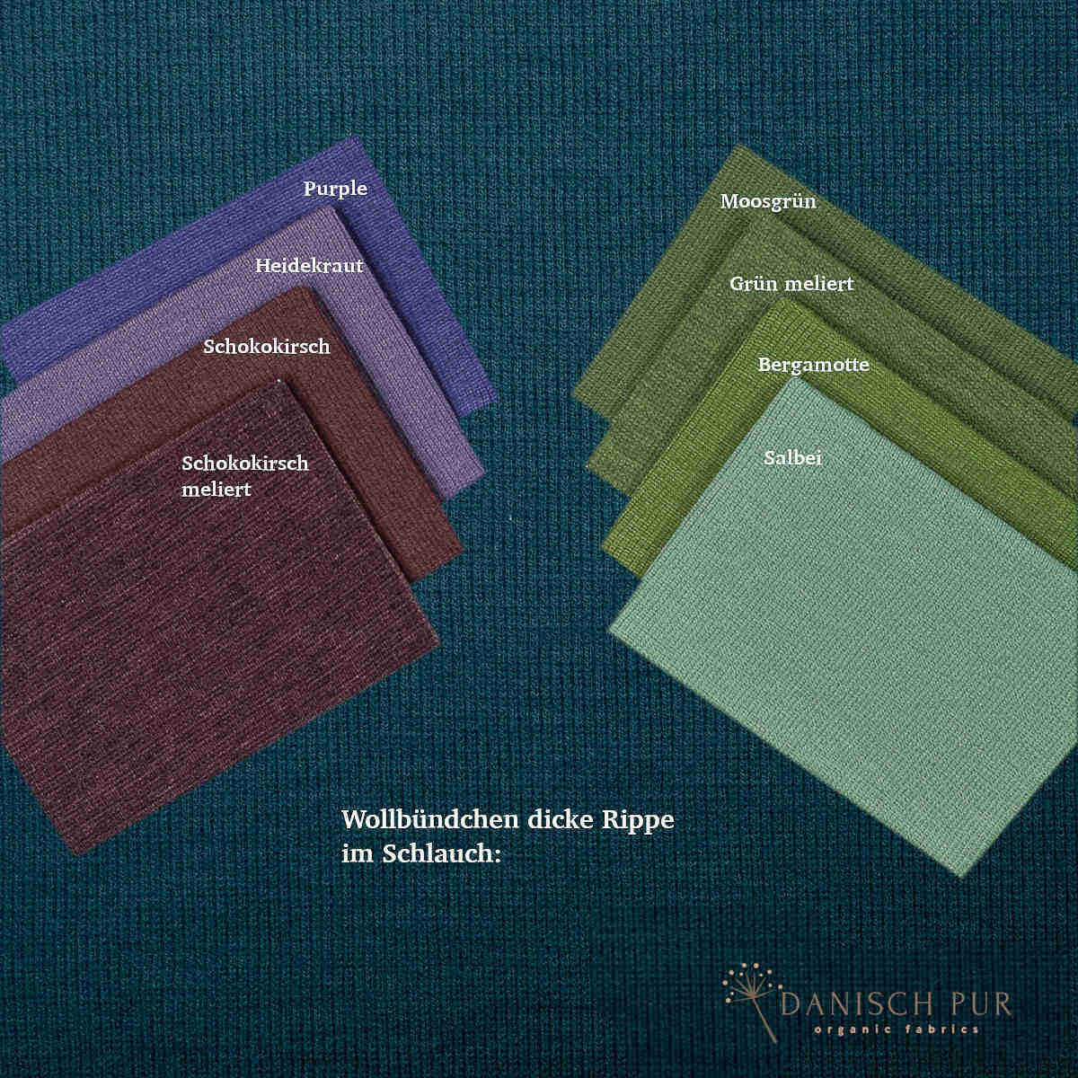 Bio Wollbündchen Ocean-Petrol (kbt, mulesingfrei) Rippe im Schlauch