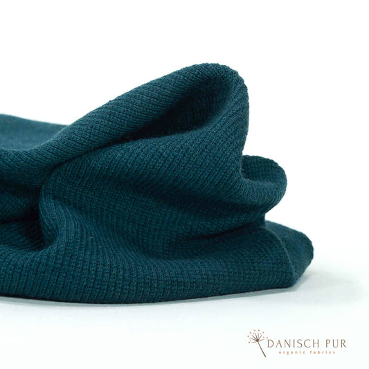Bio Wollbündchen Ocean-Petrol (kbt, mulesingfrei) Rippe im Schlauch