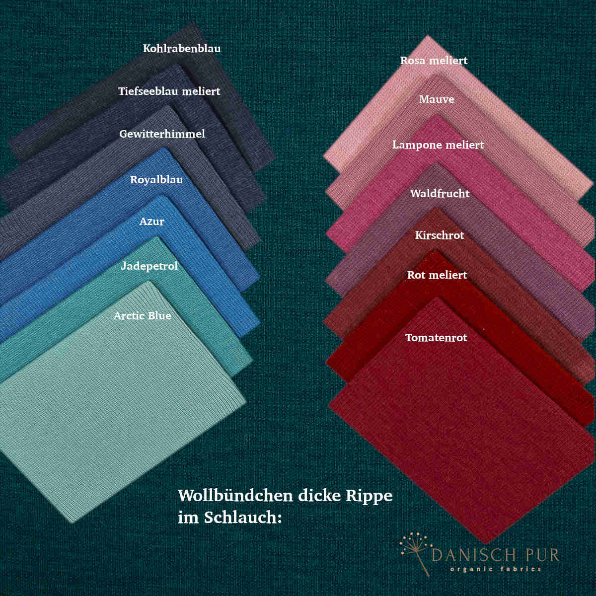 Bio Wollbündchen Petrol meliert (kbt, mulesingfrei) Rippe im Schlauch