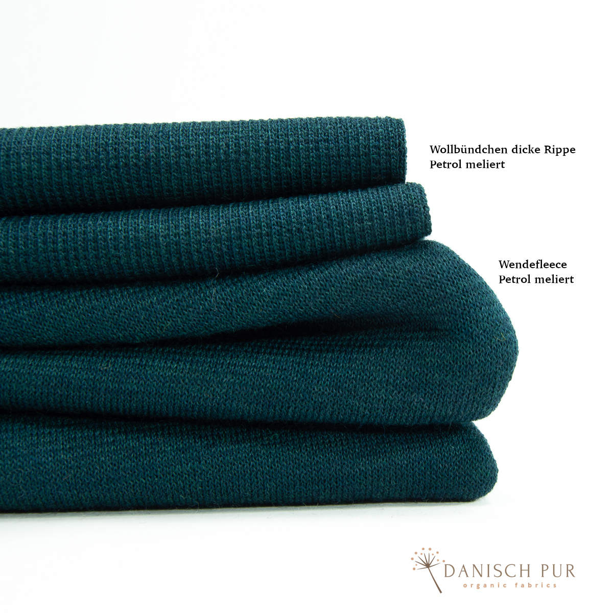 Bio Wollbündchen Petrol meliert (kbt, mulesingfrei) Rippe im Schlauch