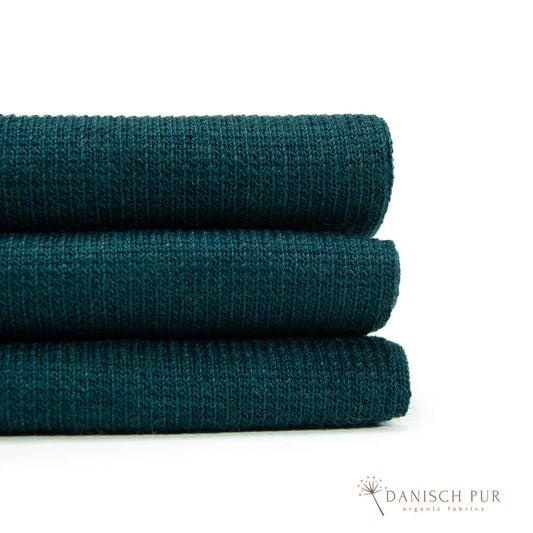 Bio Wollbündchen Petrol meliert (kbt, mulesingfrei) Rippe im Schlauch