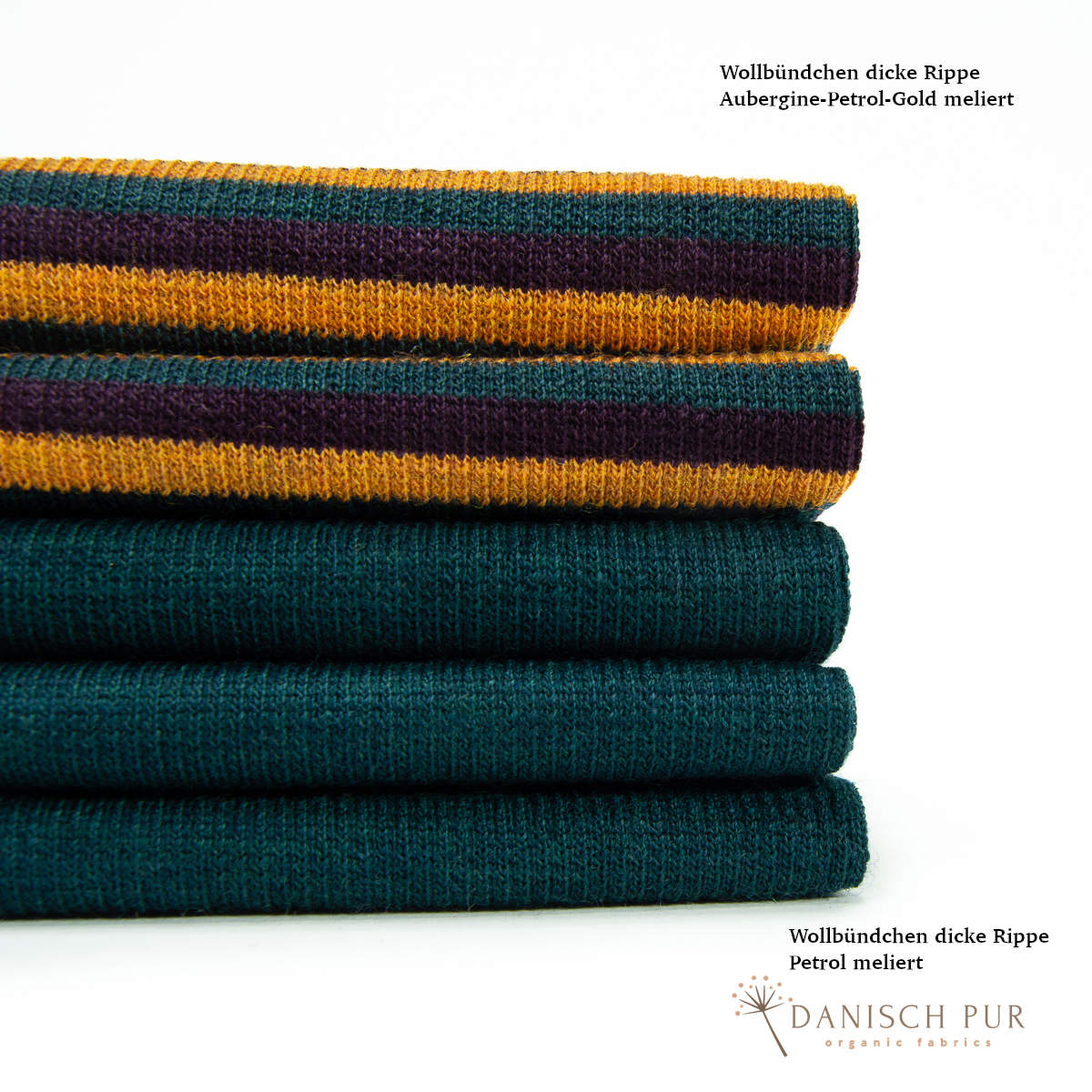 Bio Wollbündchen Petrol meliert (kbt, mulesingfrei) Rippe im Schlauch