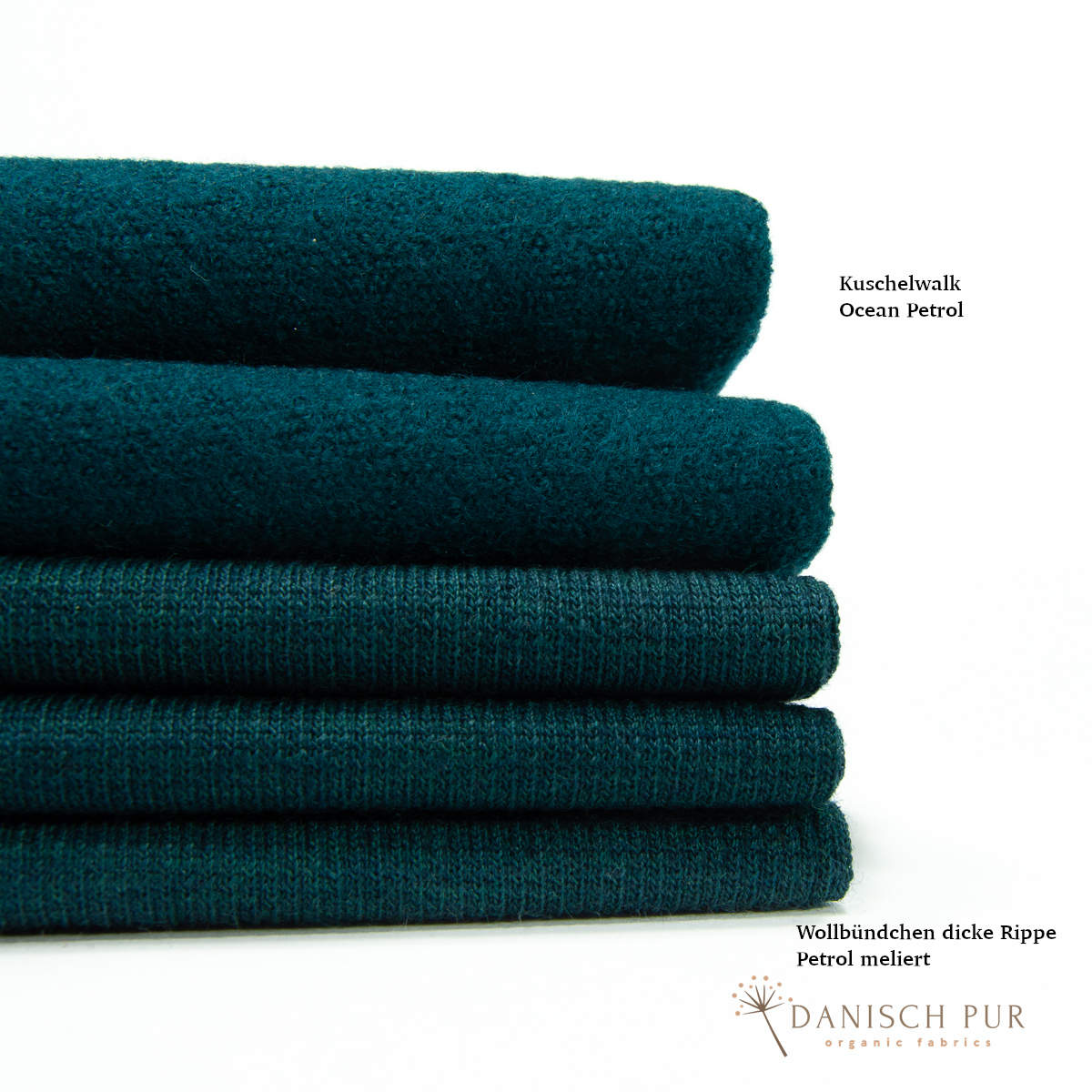 Bio Wollbündchen Petrol meliert (kbt, mulesingfrei) Rippe im Schlauch