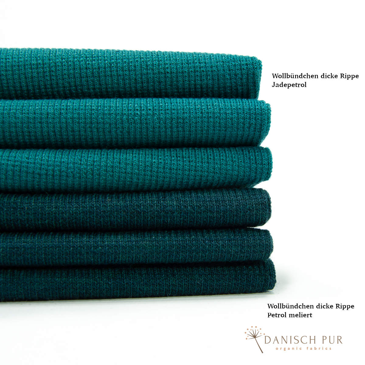 Bio Wollbündchen Petrol meliert (kbt, mulesingfrei) Rippe im Schlauch