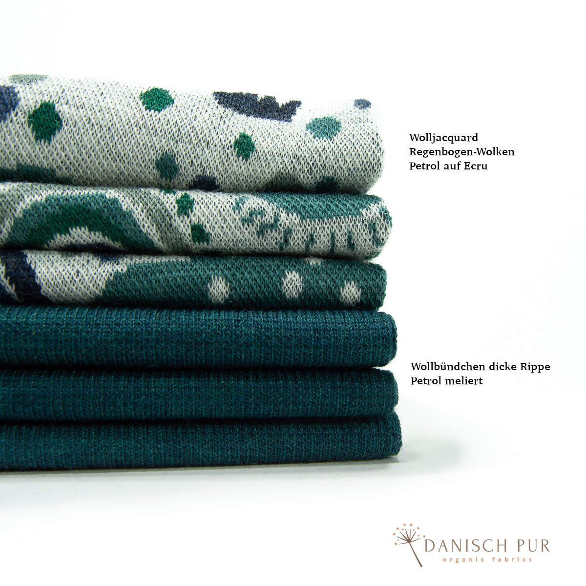 Bio Wolljersey Jacquard Wolken Lagoblau-Petrol  (Merino, kbt, mulesingfrei)