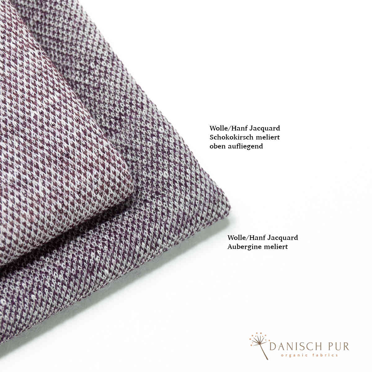 Coupon 50 cm Bio Wolle-Hanf (kbt, mulesingfreit-kba) Aubergine melierter Fischgrat