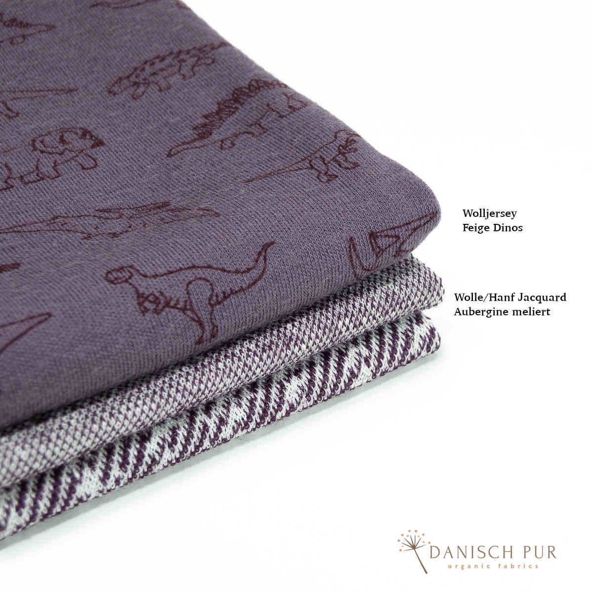 Coupon 50 cm Bio Wolle-Hanf (kbt, mulesingfreit-kba) Aubergine melierter Fischgrat