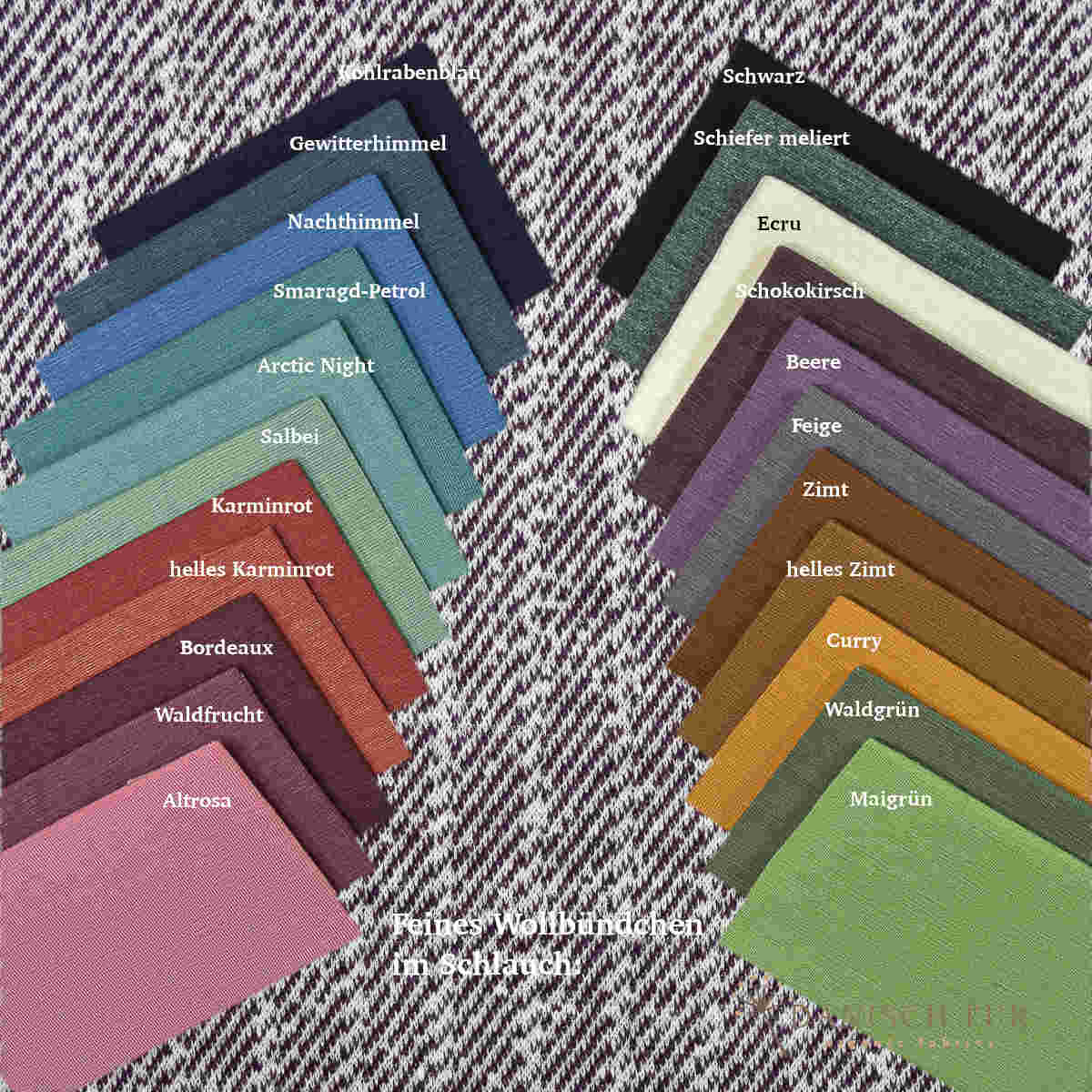 Coupon 50 cm Bio Wolle-Hanf (kbt, mulesingfreit-kba) Aubergine melierter Fischgrat