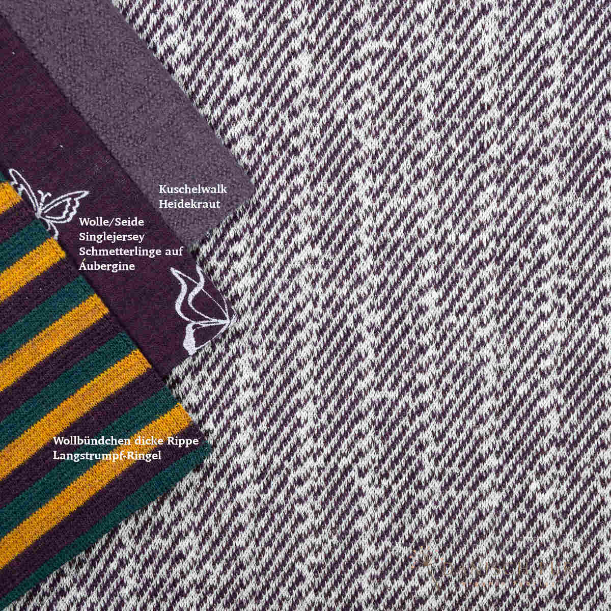 Coupon 50 cm Bio Wolle-Hanf (kbt, mulesingfreit-kba) Aubergine melierter Fischgrat