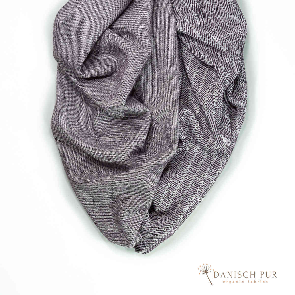 Coupon 50 cm Bio Wolle-Hanf (kbt, mulesingfreit-kba) Aubergine melierter Fischgrat