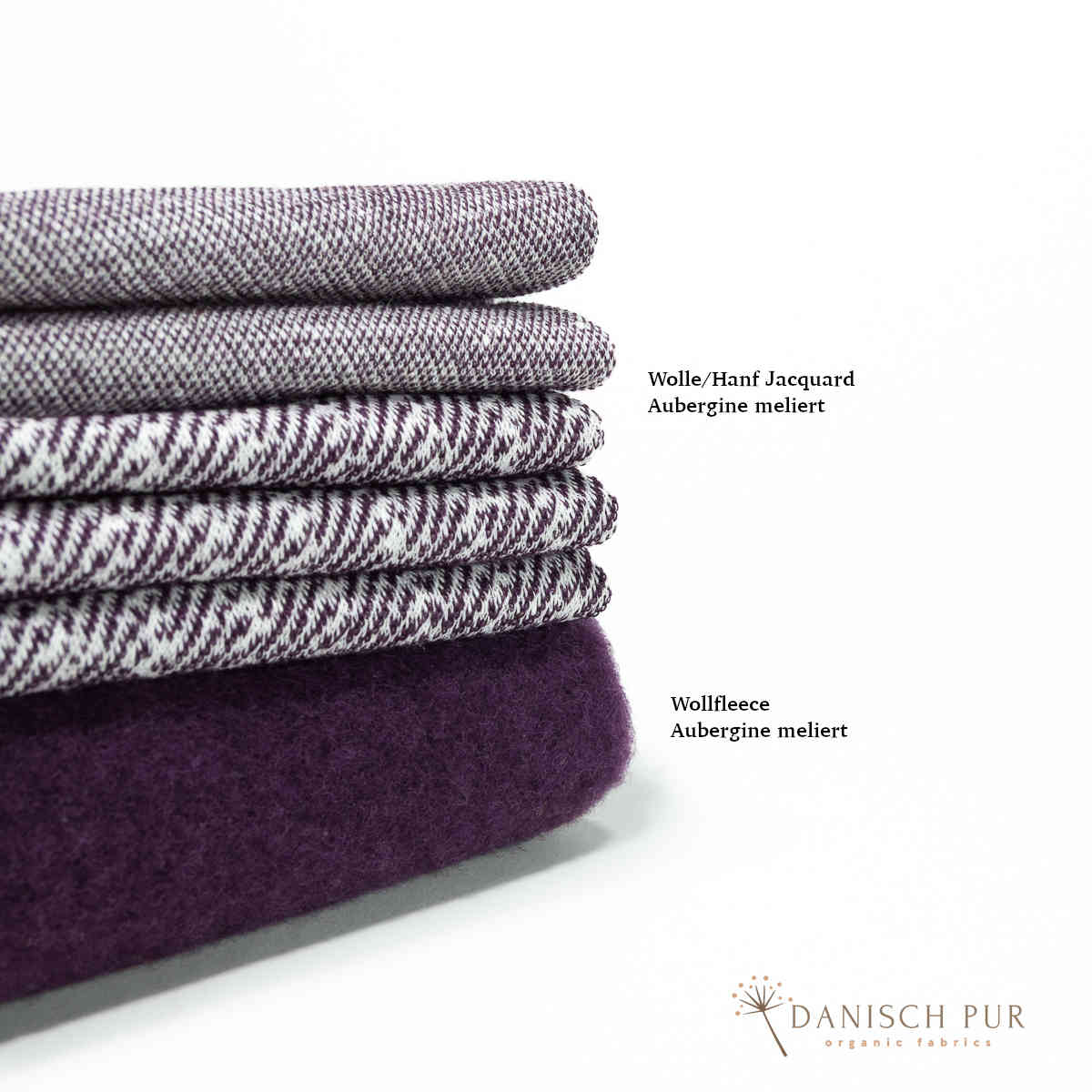 Coupon 50 cm Bio Wolle-Hanf (kbt, mulesingfreit-kba) Aubergine melierter Fischgrat