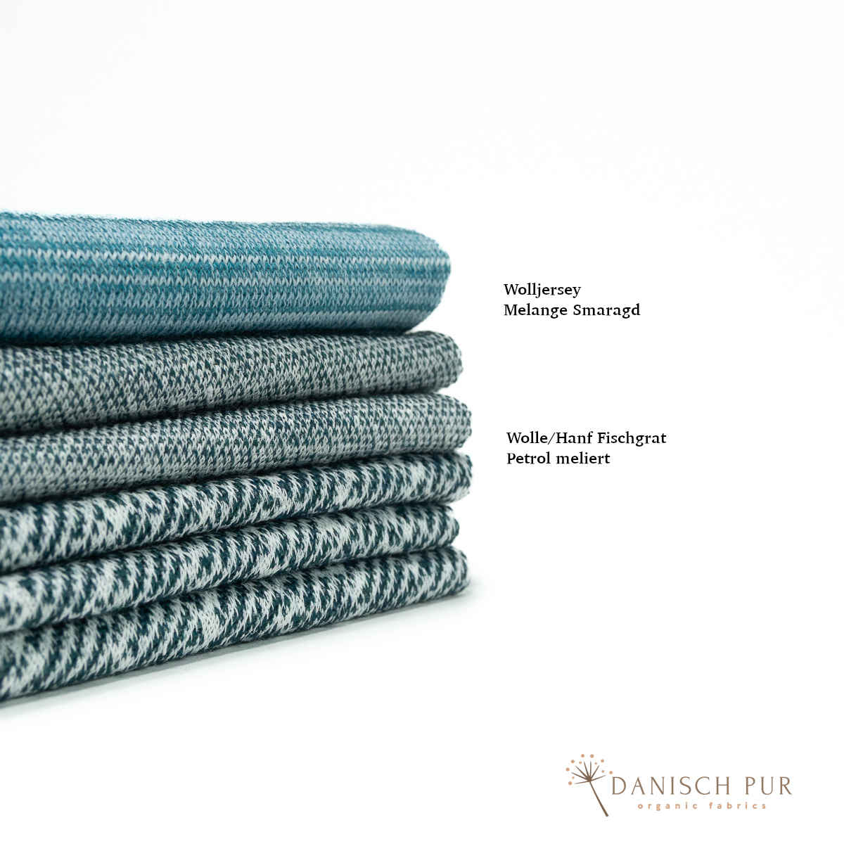 Coupon 80 cm Bio Wolle-Hanf (kbt, mulesingfreit-kba) Petrol melierter Fischgrat