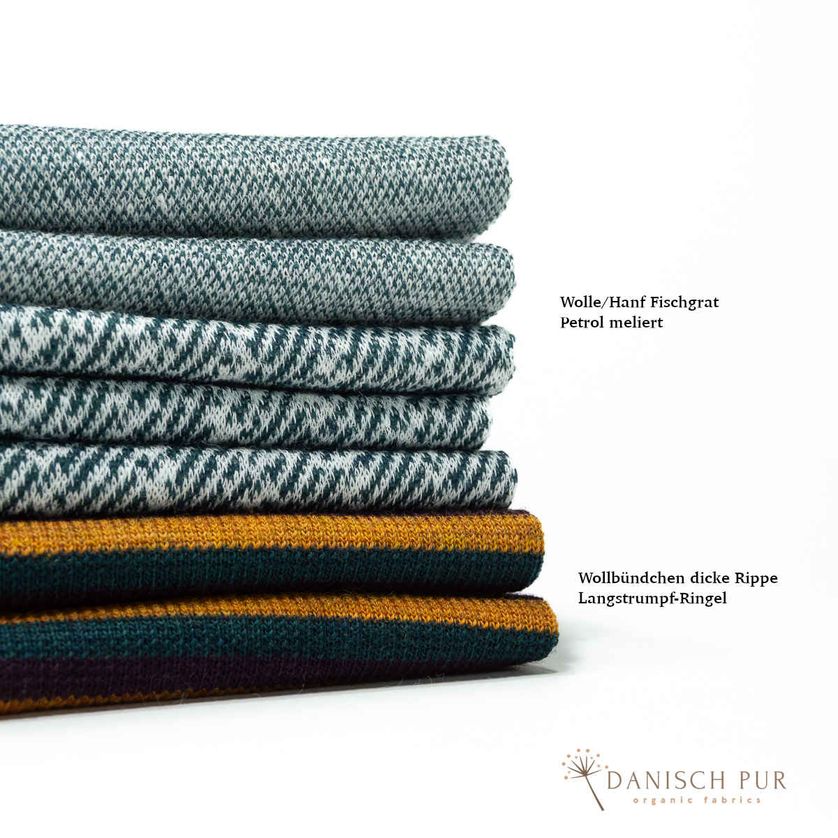 Coupon 80 cm Bio Wolle-Hanf (kbt, mulesingfreit-kba) Petrol melierter Fischgrat
