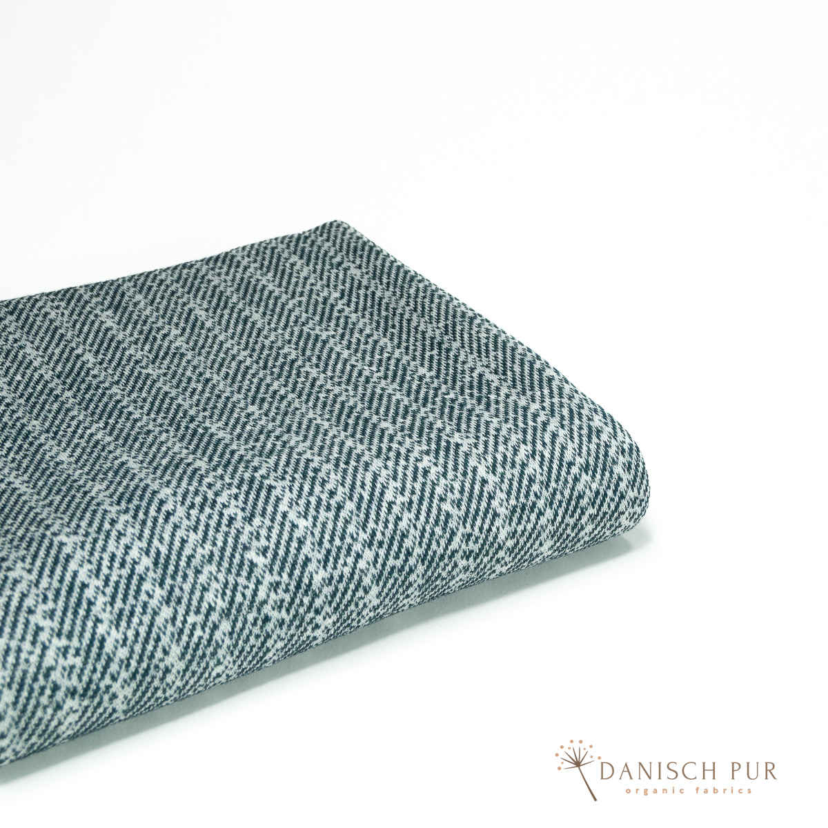 Coupon 80 cm Bio Wolle-Hanf (kbt, mulesingfreit-kba) Petrol melierter Fischgrat