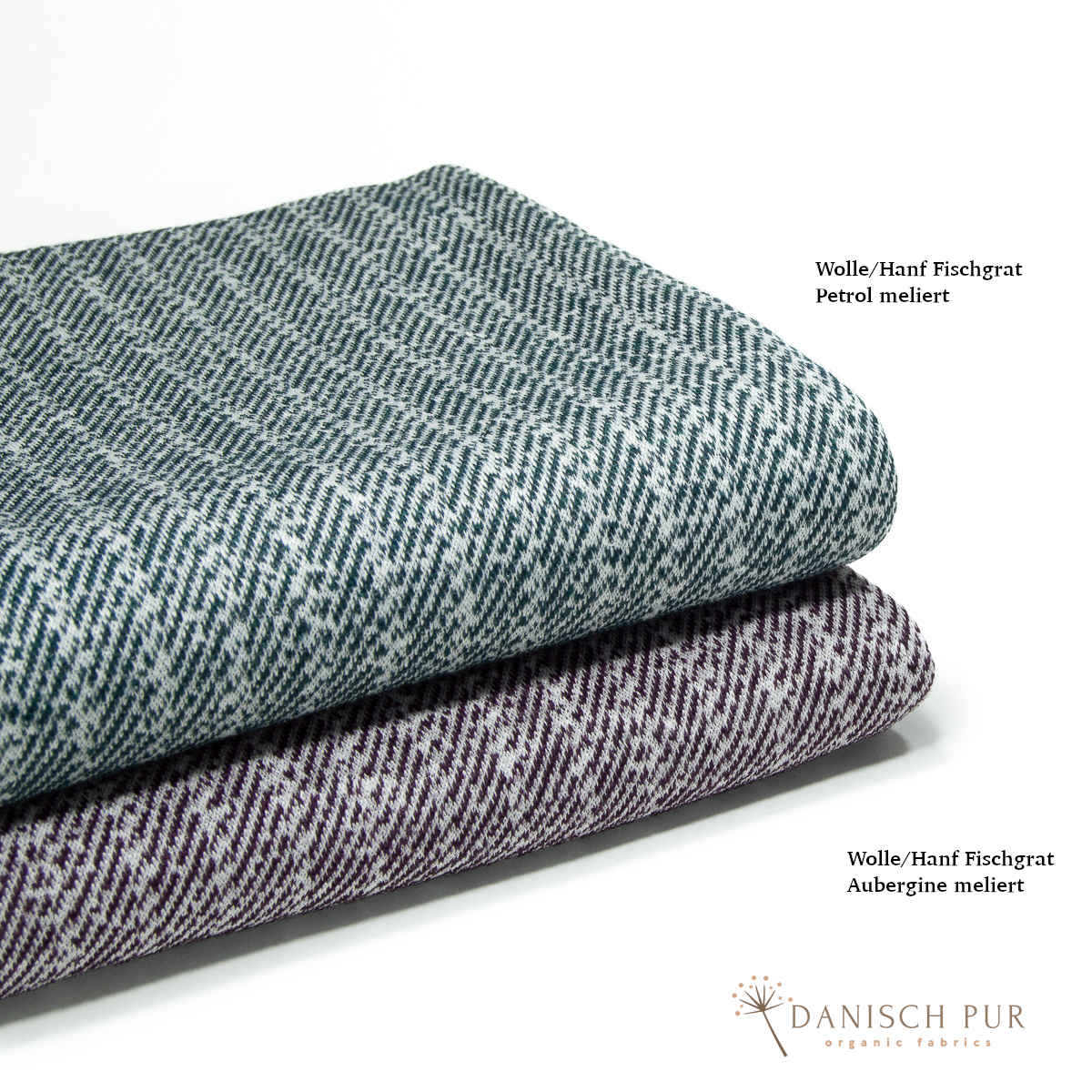 Coupon 80 cm Bio Wolle-Hanf (kbt, mulesingfreit-kba) Petrol melierter Fischgrat