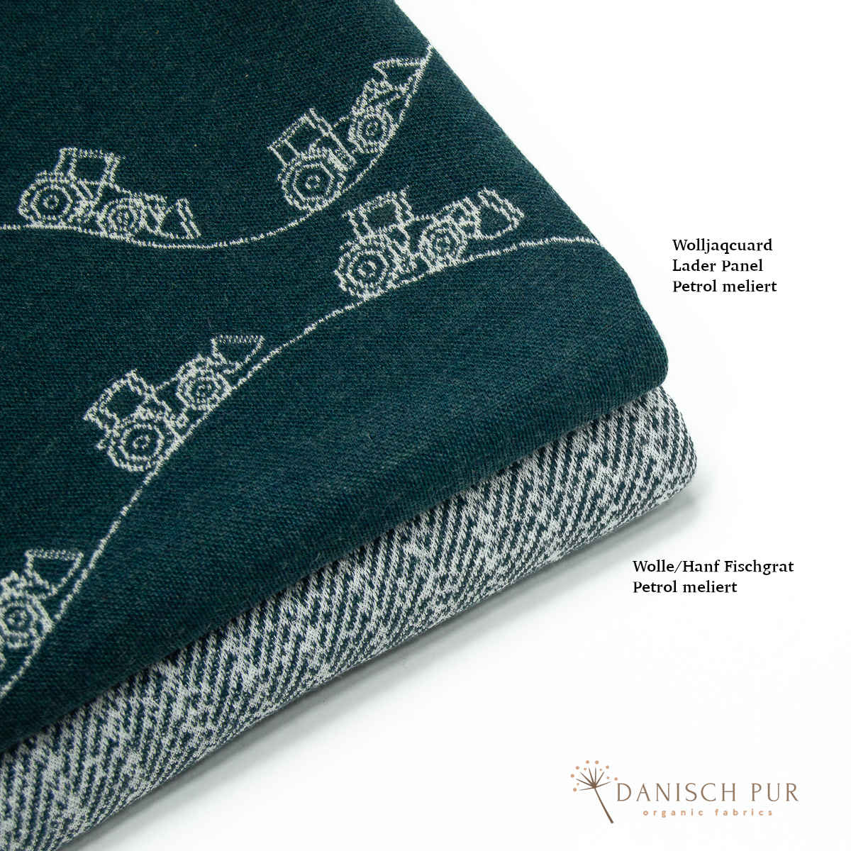 Coupon 80 cm Bio Wolle-Hanf (kbt, mulesingfreit-kba) Petrol melierter Fischgrat