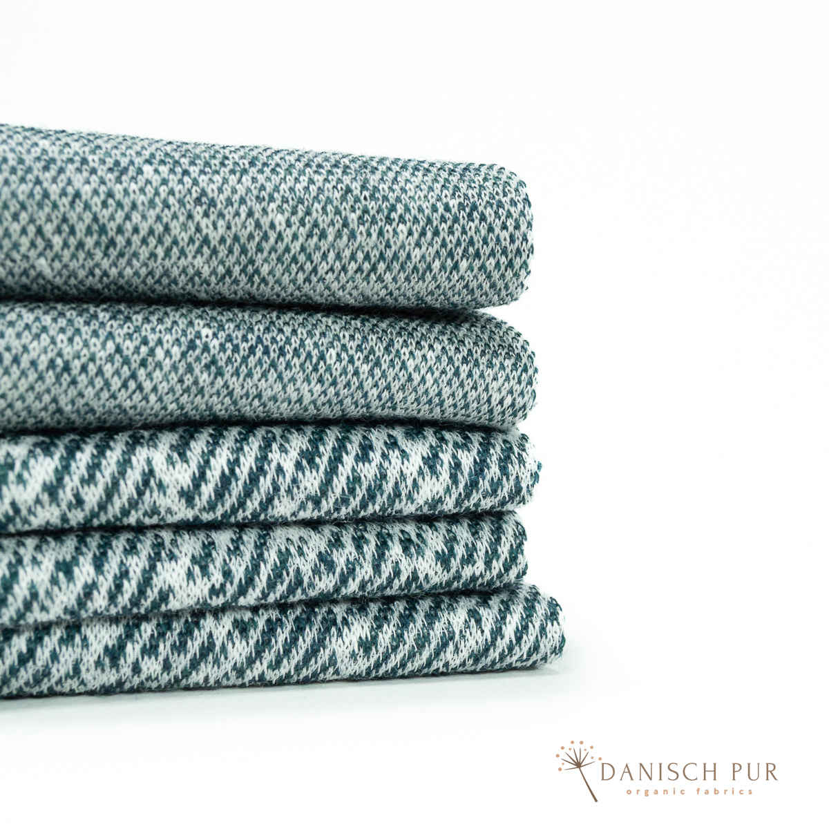 Coupon 80 cm Bio Wolle-Hanf (kbt, mulesingfreit-kba) Petrol melierter Fischgrat