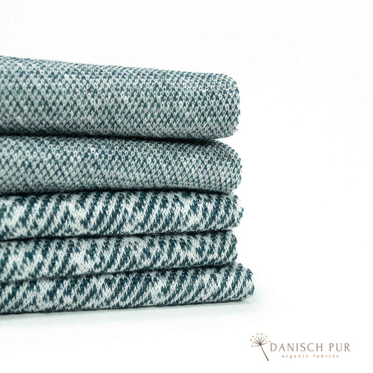 Coupon 80 cm Bio Wolle-Hanf (kbt, mulesingfreit-kba) Petrol melierter Fischgrat