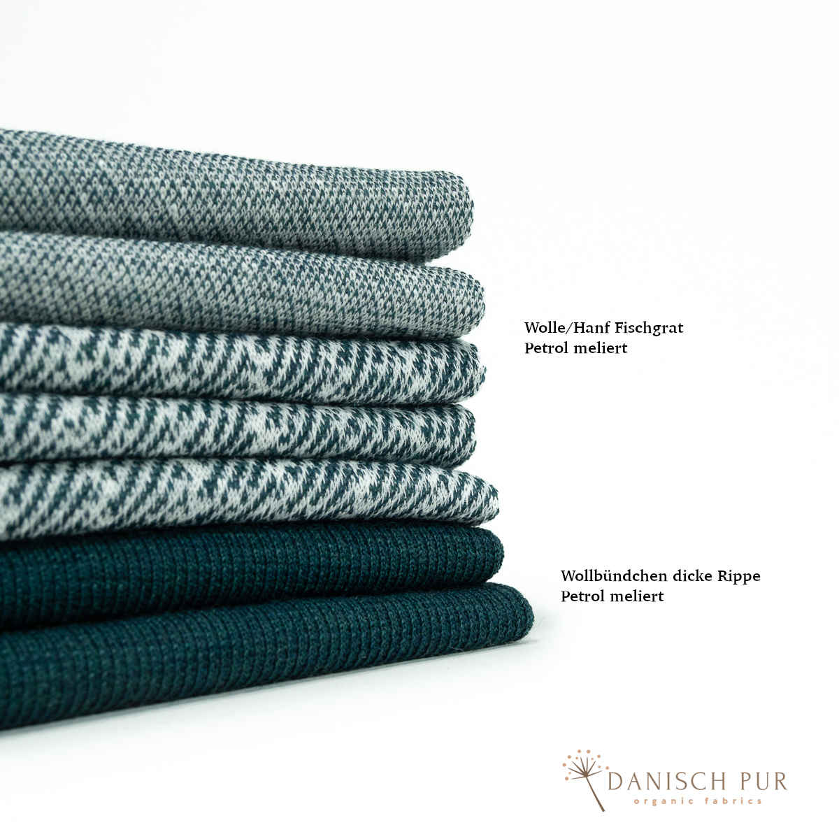 Coupon 80 cm Bio Wolle-Hanf (kbt, mulesingfreit-kba) Petrol melierter Fischgrat