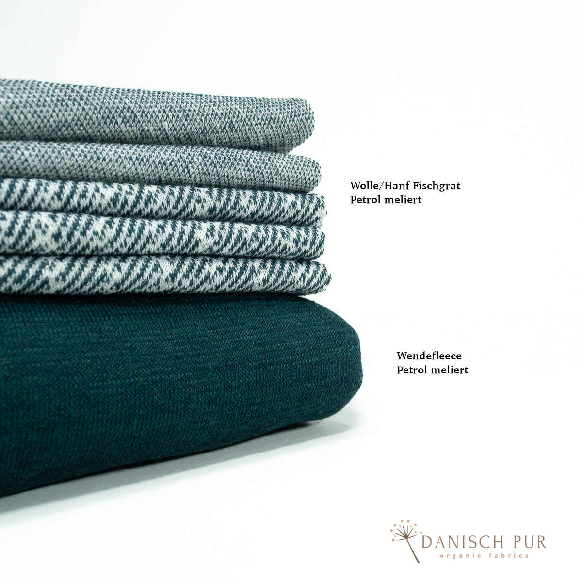 Coupon 80 cm Bio Wolle-Hanf (kbt, mulesingfreit-kba) Petrol melierter Fischgrat
