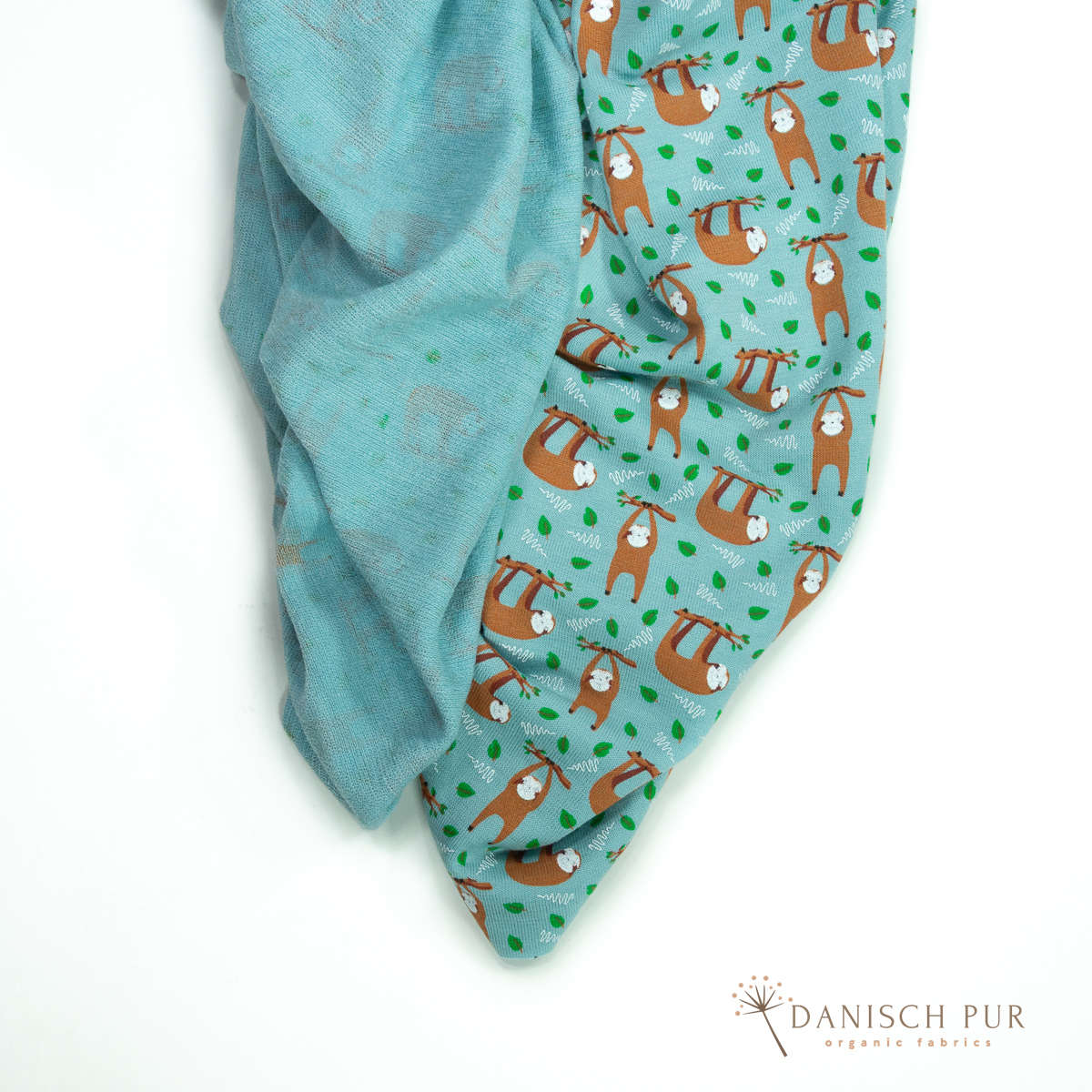 Bio Wolle/Lyocell Frottee Faultiere auf Arctic Blue (70% Schurwolle (Merino, kbt, mulesingfrei), 30% TENCEL™ Lyocell)