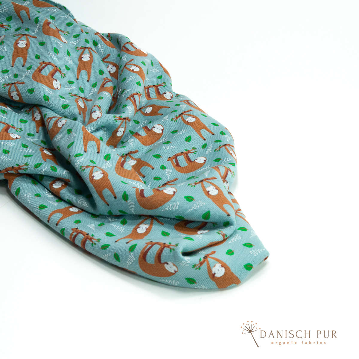 Bio Wolle/Lyocell Frottee Faultiere auf Arctic Blue (70% Schurwolle (Merino, kbt, mulesingfrei), 30% TENCEL™ Lyocell)