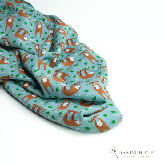 Bio Wolle/Lyocell Frottee Faultiere auf Arctic Blue (70% Schurwolle (Merino, kbt, mulesingfrei), 30% TENCEL™ Lyocell)