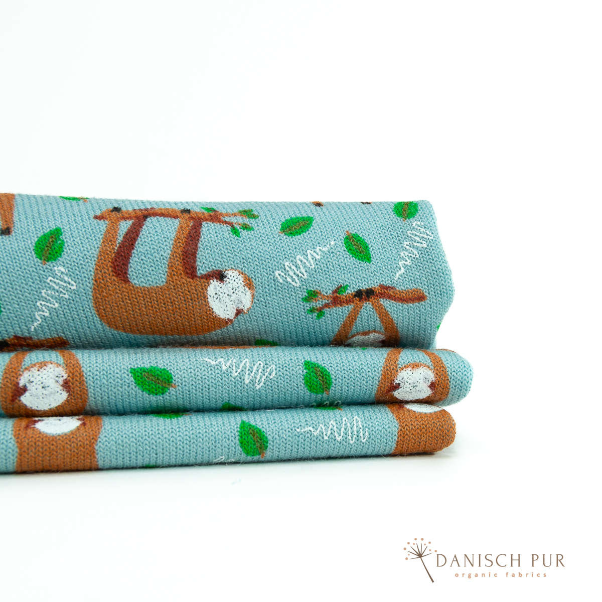 Bio Wolle/Lyocell Frottee Faultiere auf Arctic Blue (70% Schurwolle (Merino, kbt, mulesingfrei), 30% TENCEL™ Lyocell)