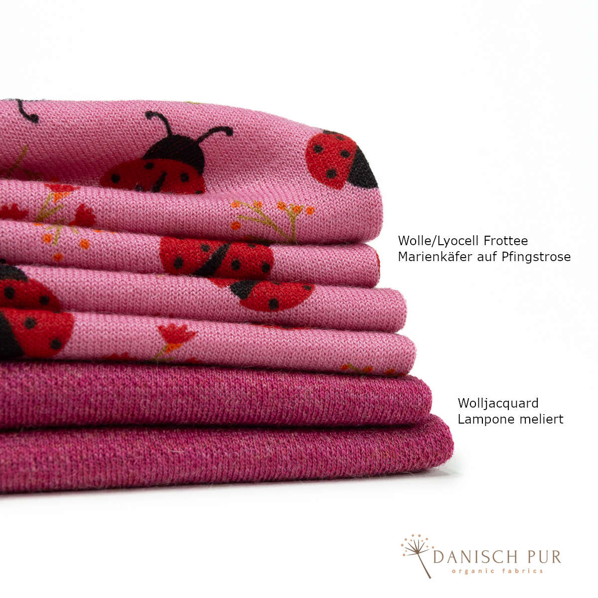 Bio Wolle/Lyocell Frottee Marienkäfer auf Pfingstrose (70% Schurwolle (Merino, kbt, mulesingfrei), 30% TENCEL™ Lyocell)