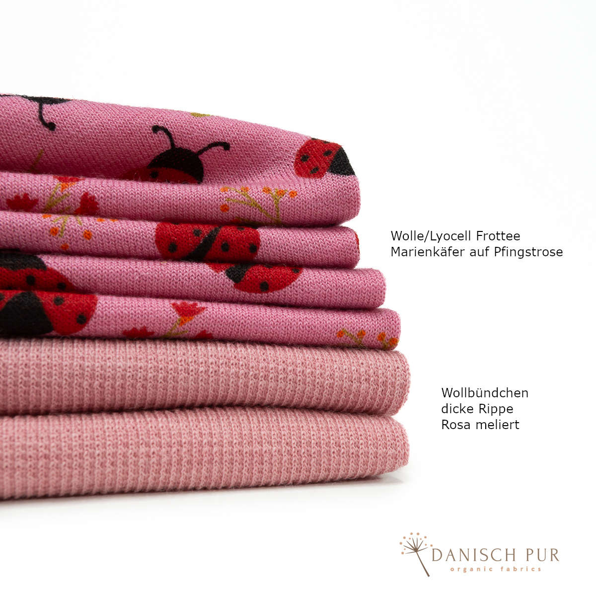 Bio Wolle/Lyocell Frottee Marienkäfer auf Pfingstrose (70% Schurwolle (Merino, kbt, mulesingfrei), 30% TENCEL™ Lyocell)